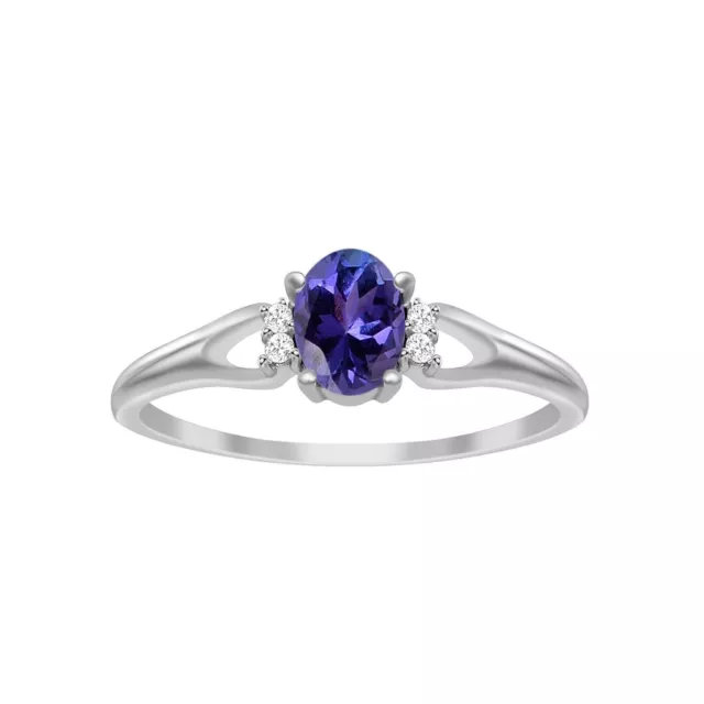 Art Deco Oval 6X4 MM Natural Tanzanite 925 Sterling Silver Stackable Tiny Ring