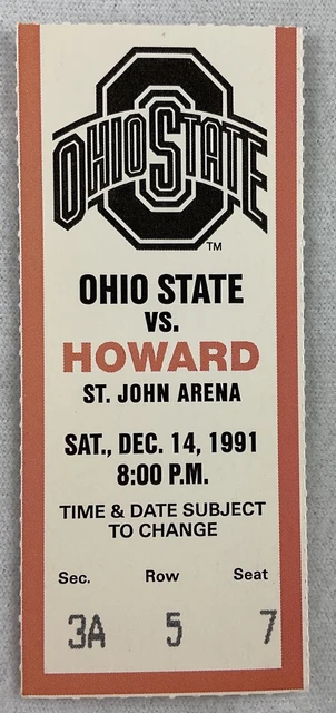CBK 1991 12/14 Howard at Ohio State Basketball Ticket-Lawrence Funderburke