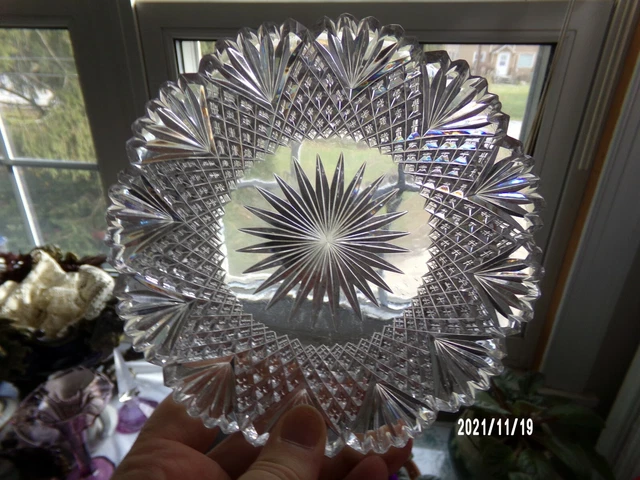 Vintage American Brilliant Cut Glass Crystal nut candy dish bowl