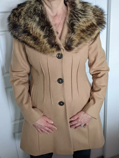 Via Spiga Camel Wool Raccoon Fur Collar Overcoat Coat 8