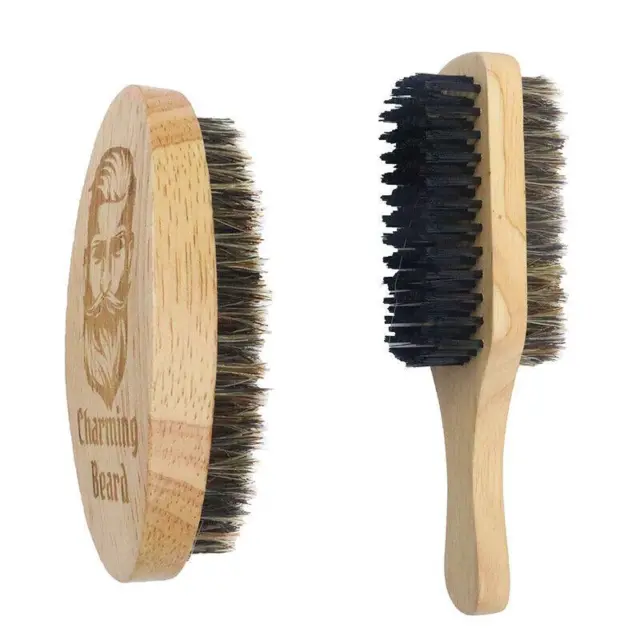 Boar Bristle Beard Mustache Wood Handle Hair Brush Shaving Comb Grooming Tool