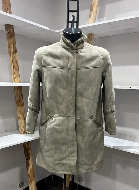 Manteau En Cuir Retourné Mouton Beige - Vintage Années 70/80 - Taille 40 (M) - Femme