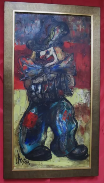 Superbe grande huile par Henri D'Anty" le clown sur la piste  " 50 cm x 100 cm