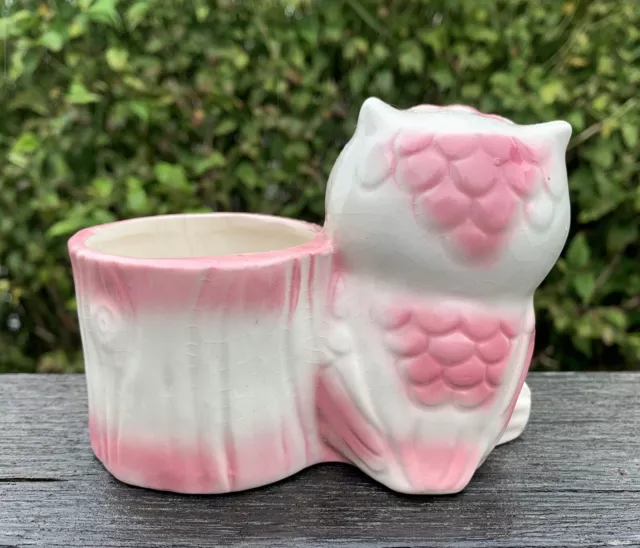 Super Cute Vintage Baby Room Ceramic Jar Box Dish Spill Vase Pink Owl Ornament 3