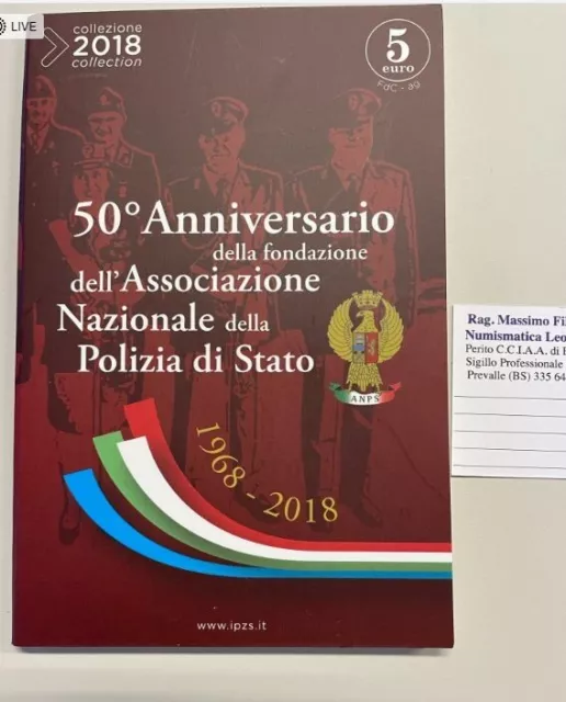 NL* ITALIA 5 EURO ARGENTO 2018 50° ANNIV POLIZIA DI STATO FDC set zecca