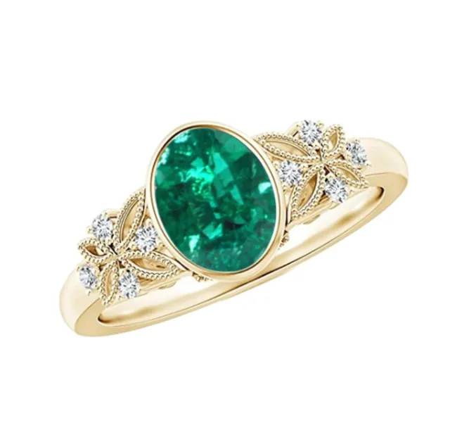 1.12Ct AA Grade Natural Green Emerald IGI Certified Diamond Ring In 14KT Gold