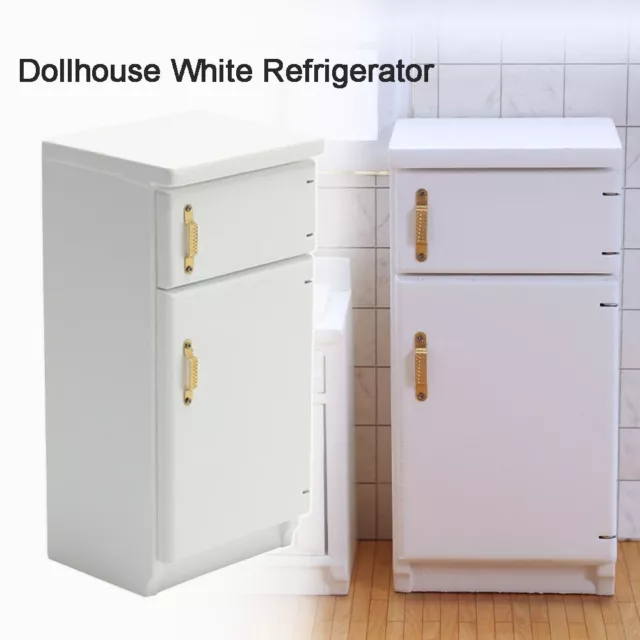 Home Appliance Freezer White Refrigerator Wooden Dollhouse Miniature Fridge