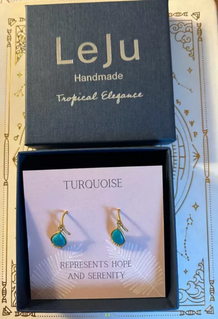 Leju Handmade Gold Turquoise Drop Earrings Rrp £95 Worn Once