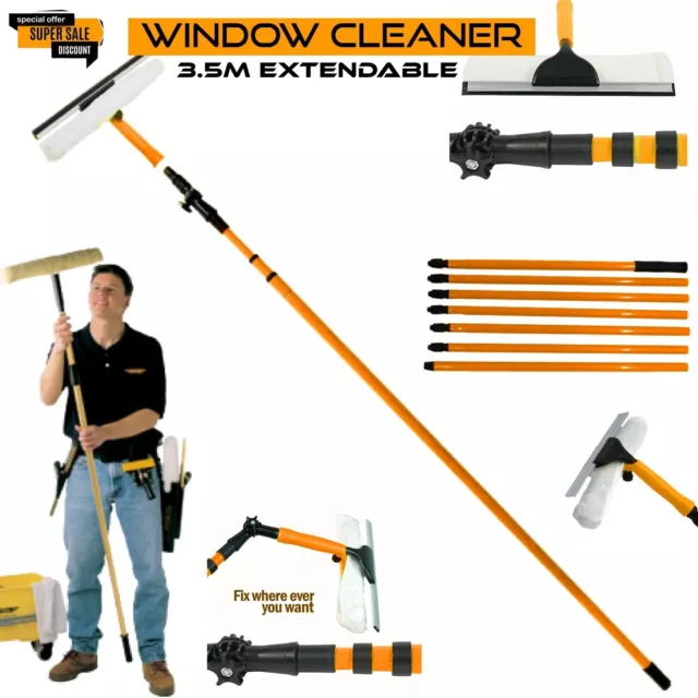 Window Cleaning Washing Telescopic Kit Equipment Pole & Squeegees Large Cleaner