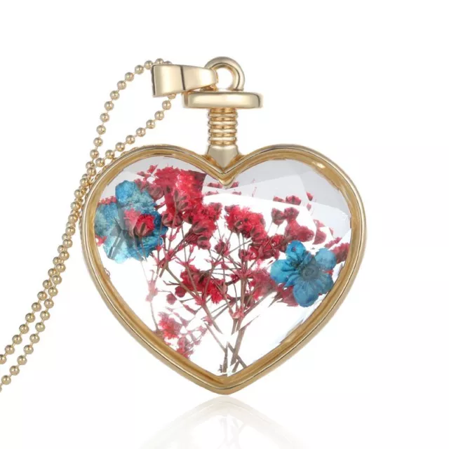 Natural Real Dried Flower Heart Glass Floating Locket Pendant Necklace Women Hot