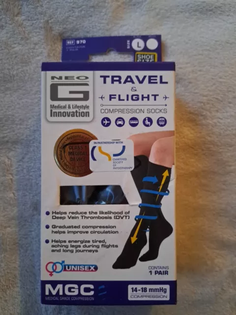 Neo G Travel and Flight Compression Socks Medium Black UK Size 4-7 M