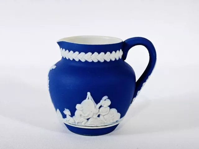 Antique ADAMS Tunstall Jasperware Cobalt Blue Dip Small Creamer (7cm)