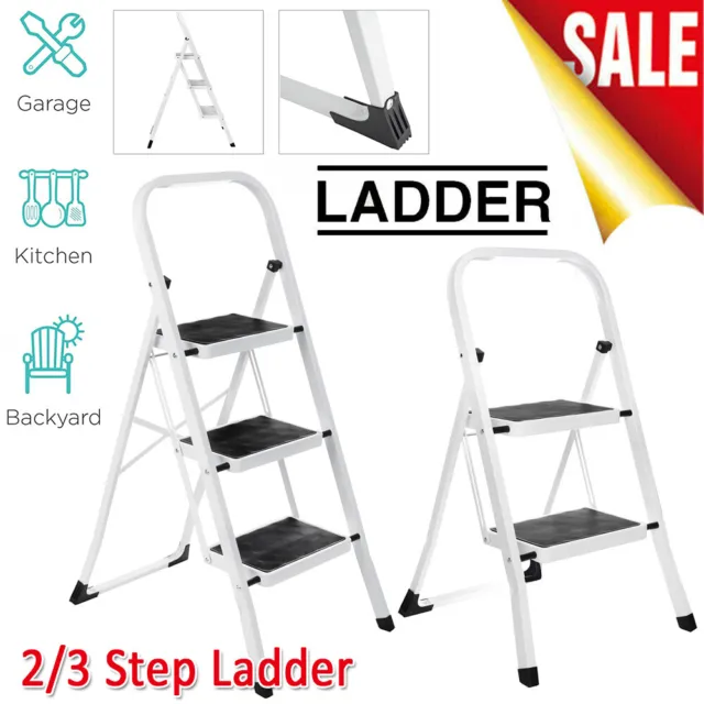 Portable Non-Slip 2-3 Steps Folding Ladder Lightweight Stool Iron Ladder 150KG