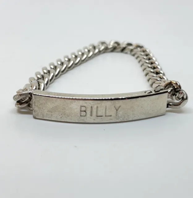 Vintage Silver Tone Speidel “Billy” Sweet Heart Name Plate ID Bracelet 7”
