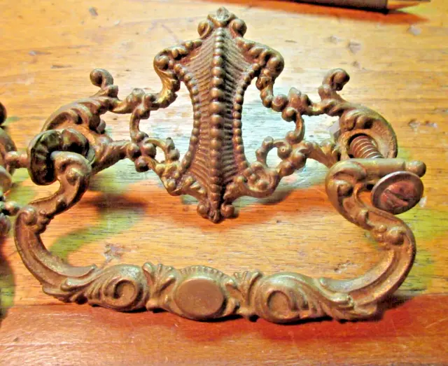Lot of 2 EARLY VINTAGE DRESSER FANCY DRAWER PULL ORIGINAL SALVAGED #48 Solid