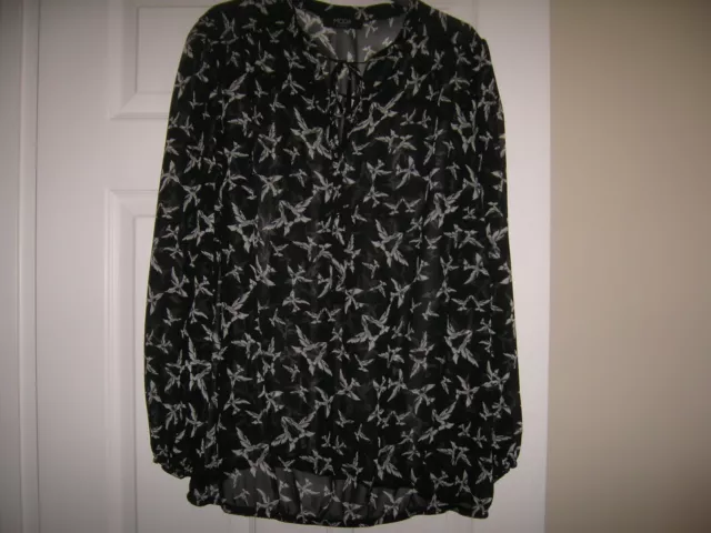 Ladies Blouse/Top sheer Black with White Birds size 20 George good cond