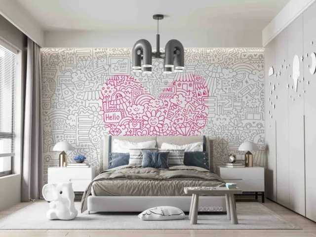3D Artistic Graffiti Heart Self-adhesive Removable Wallpaper Murals Wall 595