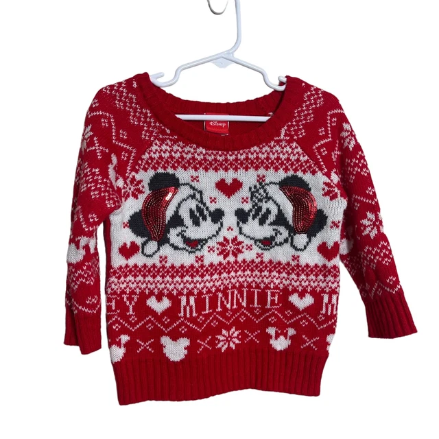 Disney Sweater Kid's 2T Mickey and Minnie Red White Christmas Holiday