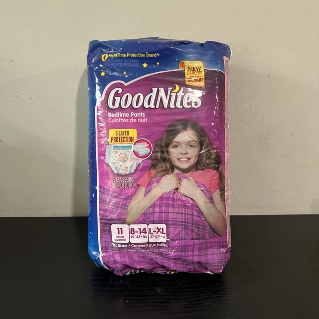 [1 paquete] Pantalones para dormir para niñas Goodnites L-XL 11 pañales de 11 unidades