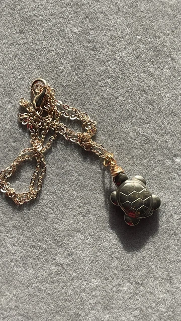 Pyrite Turtle Necklace Gemstone Necklace Healing Spiritual Animal Pendant Gift
