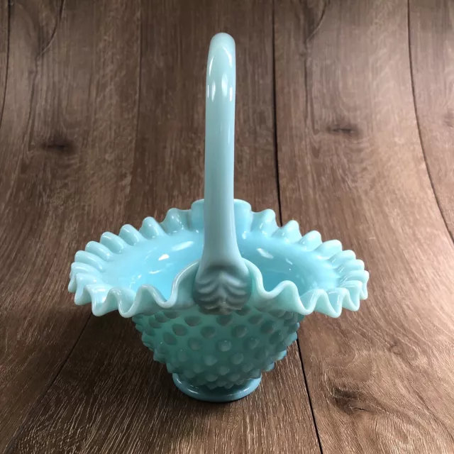 Fenton Hobnail Turquoise Milk Glass Basket Unmarked