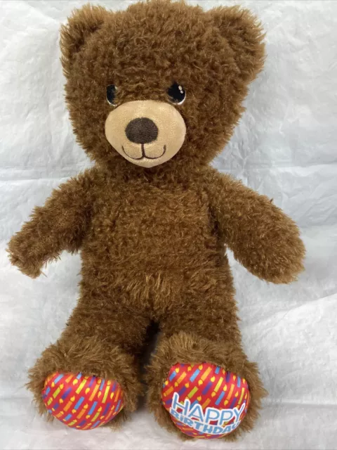 Build Bear Workshop Happy Birthday Classic Brown Fuzzy Teddy 16" Red Candle Paws