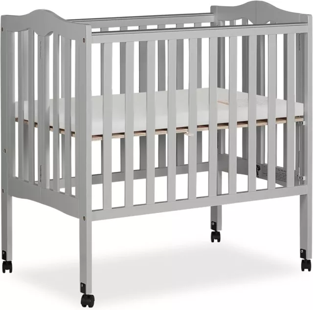 2-In-1 Lightweight Folding Portable Stationary Side Crib in Pebble Grey, Greengu