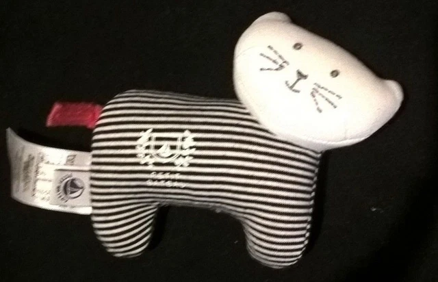 doudou peluche chat blanc rouge raye bleu noir 13cm petit bateau etat neuf