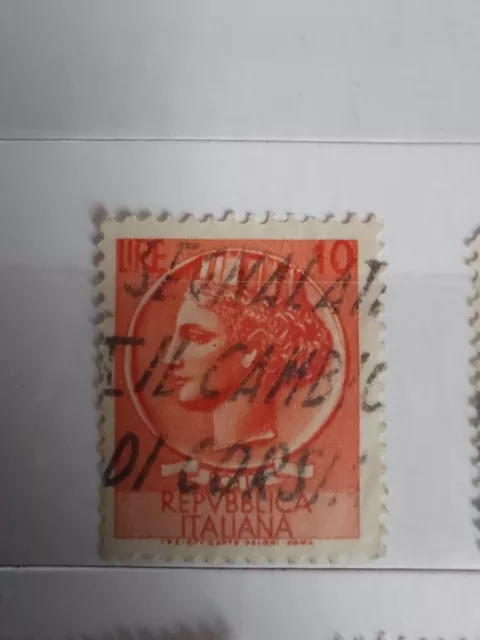 Raro francobollo Siracusana  10 lire con annullo "Segnalate il Cambio Di Corsia"