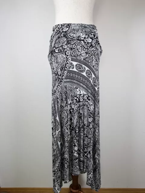 Anthropologie Maeve Issa Maxi Skirt Size Small Black White Paisley Ruched Waist
