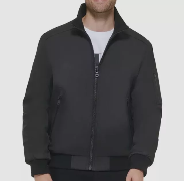 $195 Calvin Klein Men's Black Classic Zip-Front Ripstop Bomber Jacket Size M