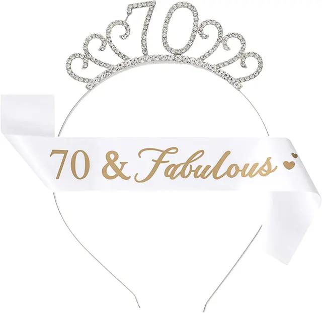 IRYNA 70Th Birthday Sash and Tiara Happy Birthday Crystal Crown and 70 & Fabulou