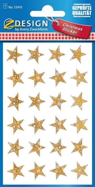 AVERY Zweckform 52419 Aufkleber Weihnachten 24 goldene Sterne (Weihnachtssticker