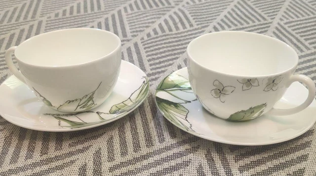 WEDGWOOD VERA WANG Floral Leaf Cup & Saucer Pair Set Tea Coffee