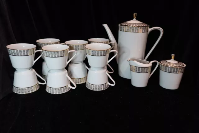 Rare Mitterteich Bavaria 15 Piece Tea Coffee Service Gold Encrusted Wide Border