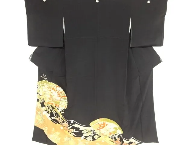 81352# Japanese Kimono / Antique Tomesode / Embroidery / Folding Fan & Scree