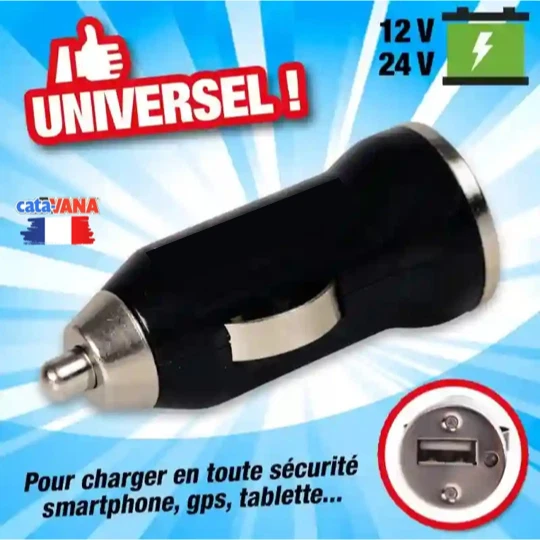 Chargeur Allume Cigare Voiture USB Noir pour Telephone Smartphones Tablettes