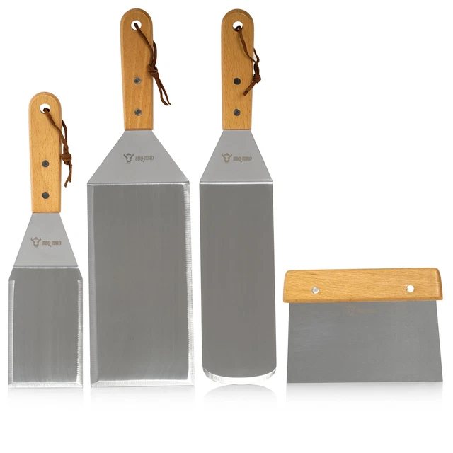 BBQ-Toro 4-teiliges Edelstahl Pfannenwender Set mit Winkelpaletten Grillspachtel