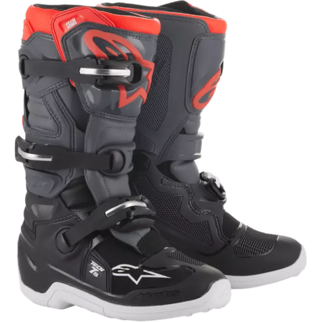 Alpinestars Tech 7s JUGEND KINDER MX Motocross Stiefel (schwarz/dunkelgrau/neonrot)