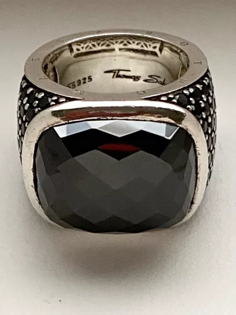 THOMAS SABO Large Black Square Cubic Zirconia Cocktail Ring Sterling Silver Rare