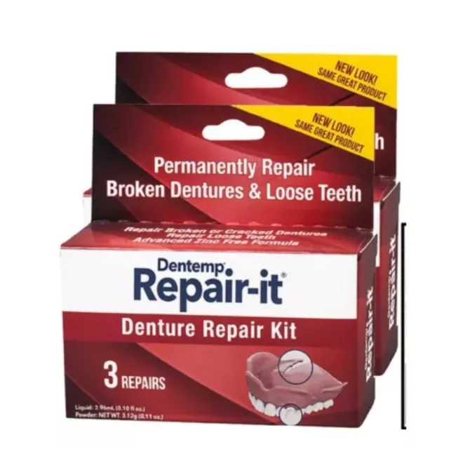 2x Dentemp Denture Repair Emergency Denture Repair Kit (6 repairs)