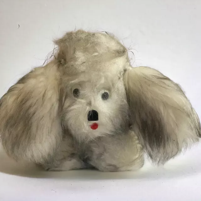 Vtg Mohair Poodle Plush 50s Carnival Prize Dog Stuffed Animal Gray Googly Eyes