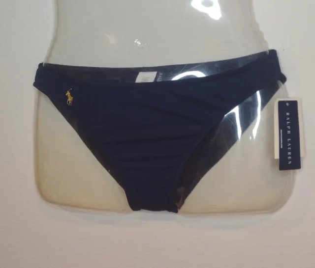 Ralph Lauren Bikini Swim Bottoms Small Womens Navy Blue Polo Jockey Logo NWT