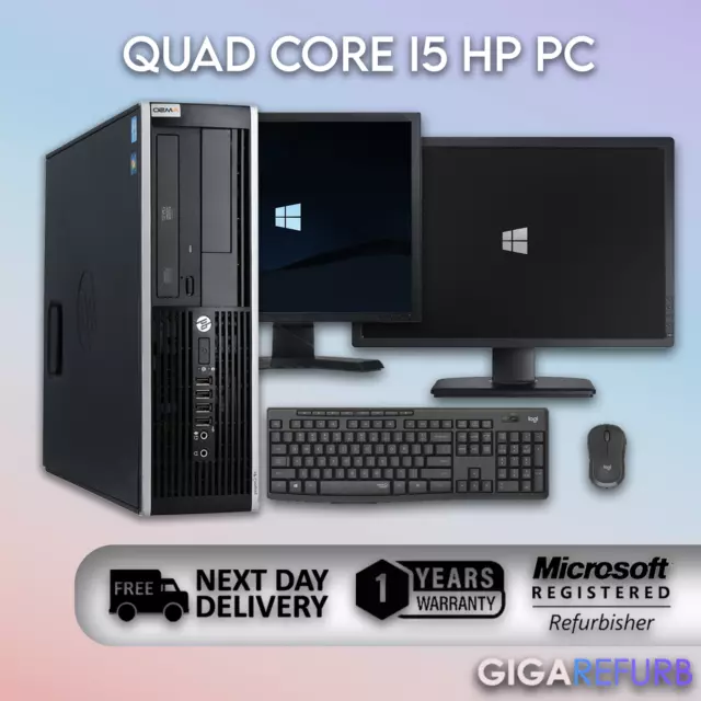 CUSTOM HP QUAD CORE Intel i5 Desktop Computer PC ZWEI Monitore + Windows 10