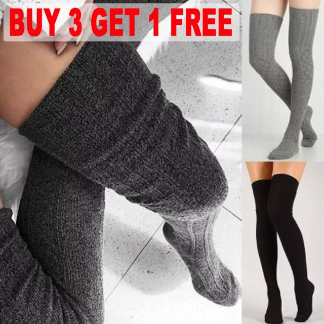 Plus Size Womens Ladies Striped Thigh High Long Socks Over The Knee Stockings UK