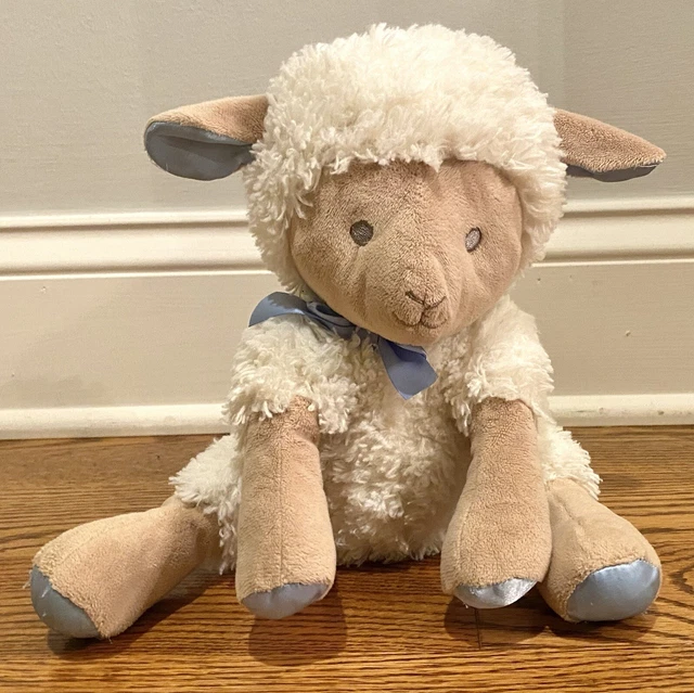 Nurture Lamb Wind-Up Musical Plush Ivory Tan Blue Lullaby Stuffed Baby Toy