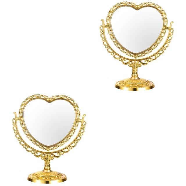 2 piezas espejo de maquillaje retro en forma de corazón para tocador tocador baño dormitorio