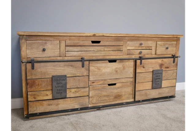 Stunning Industrial Urban Multi Drawer Cabinet With Sliding Doors 6362