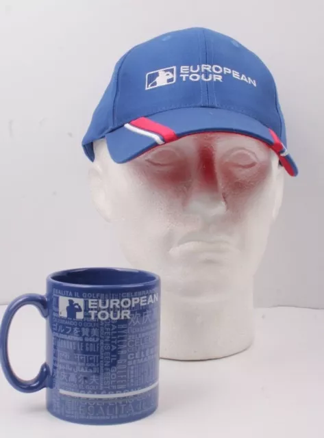 New Mens European Tour Golf Hat Cap And Collectable Mug Blue Red