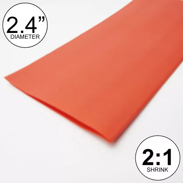 2.4" ID Red Heat Shrink Tube 2:1 ratio wrap (2x24"= 4 feet) inch/ft/to 60mm